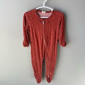 Larkspur White and Red Heart Pattern Kids Bamboo Footie Zippy